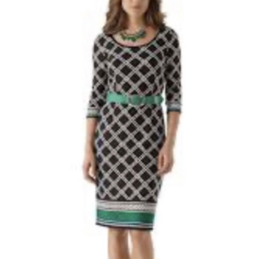 White House Black Market Black White Green Dress